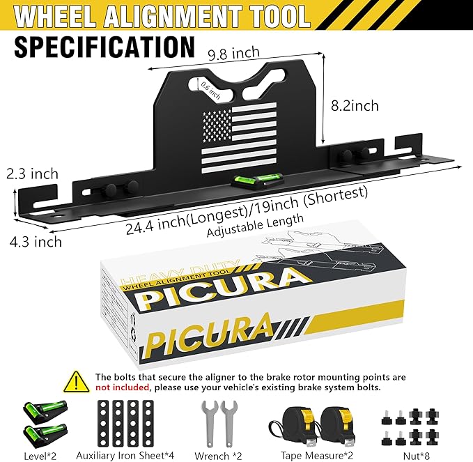 2026 Upgraded Wheel Alignment Tool, 2 PCS Toe Alignment Tool Plates Without Removing Calipers, Wheel Alignment Kit with 2 Measuring Tapes, Compatible with Most Cars and SUVs