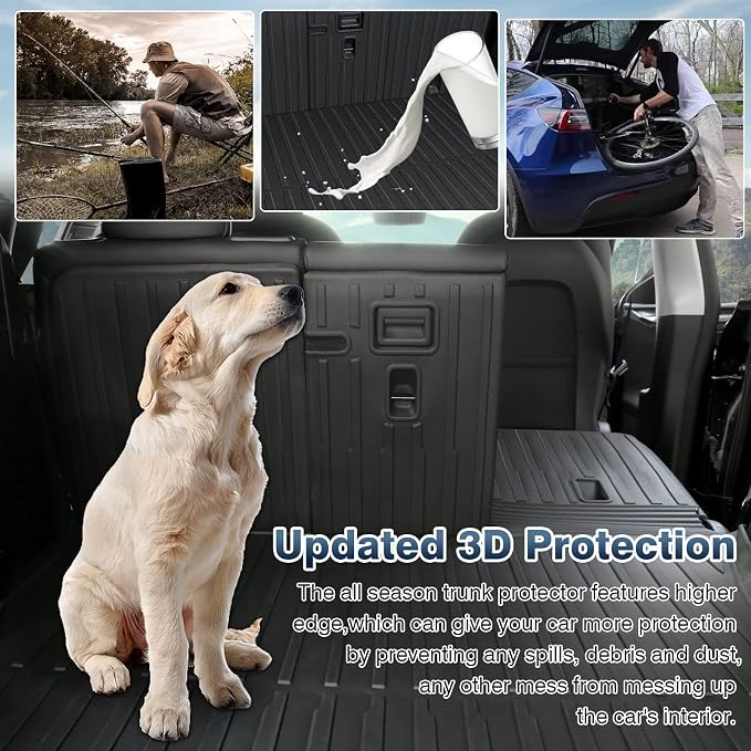 KUST Custom Fit Trunk Mat for 2020-2024 2025 Tesla Model Y Accessories 5 Seater (Not for 7 Seat or Juniper) Cargo Mat Liner Back Seat Protector All Weather Protection Black