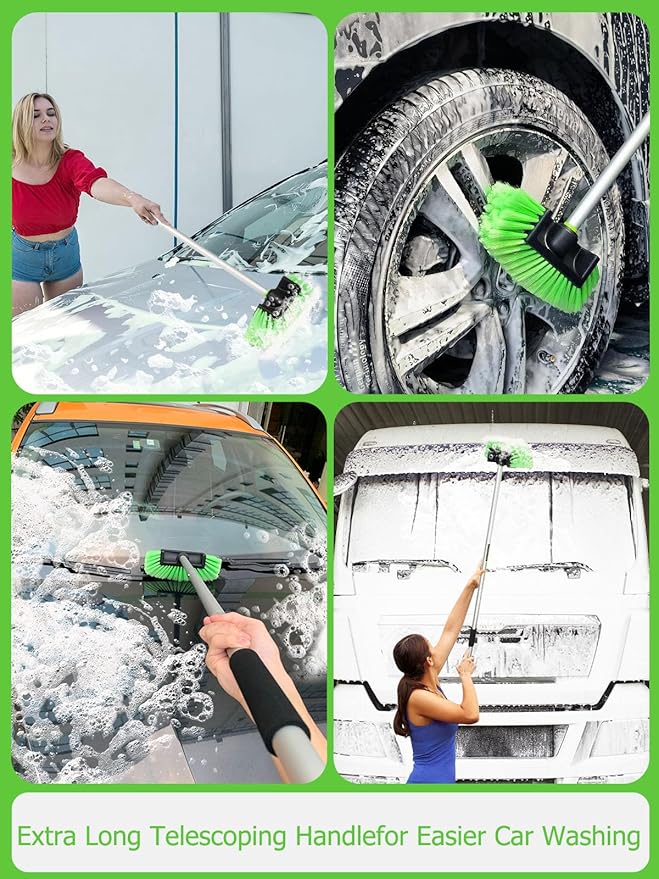 Five-Sided Car Wash Brush with Long Handle，Soft Bristle Scrub Cleaning Mop with Extendable Handle for Car, SUV, Truck, Caravan, Boat, House Siding, Sweep Snow 60”/151cm
