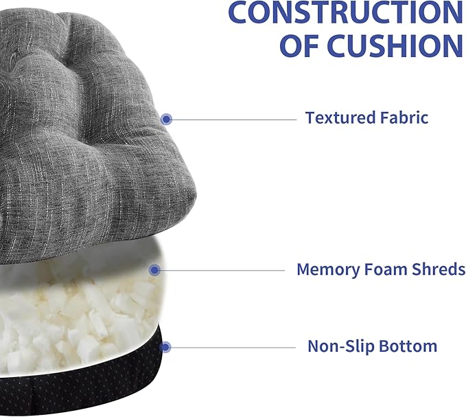 IPYNBAP Chair Cushions for Dining Chairs Set of 4, Kitchen Chair Cushions, Chair Pads with Ties and Non Slip Backing, Tufted Memory Foam Seat Cushion 4 Pack, 15.5" x 15.5" x 4", Dark Gray