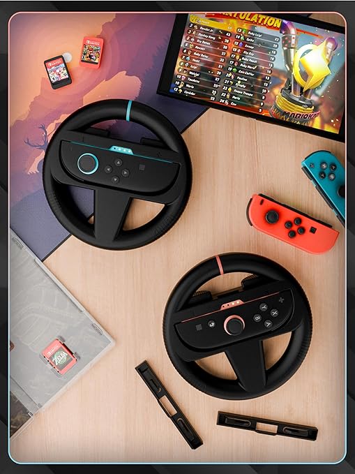 Orzly Steering Wheels – Compatible with Switch 2 (2025 Console) – Twin Pack Racing Wheel Accessories for Joy-Con Controllers and MarioKart Racing Games (2 Black Wheels) Gift Boxed