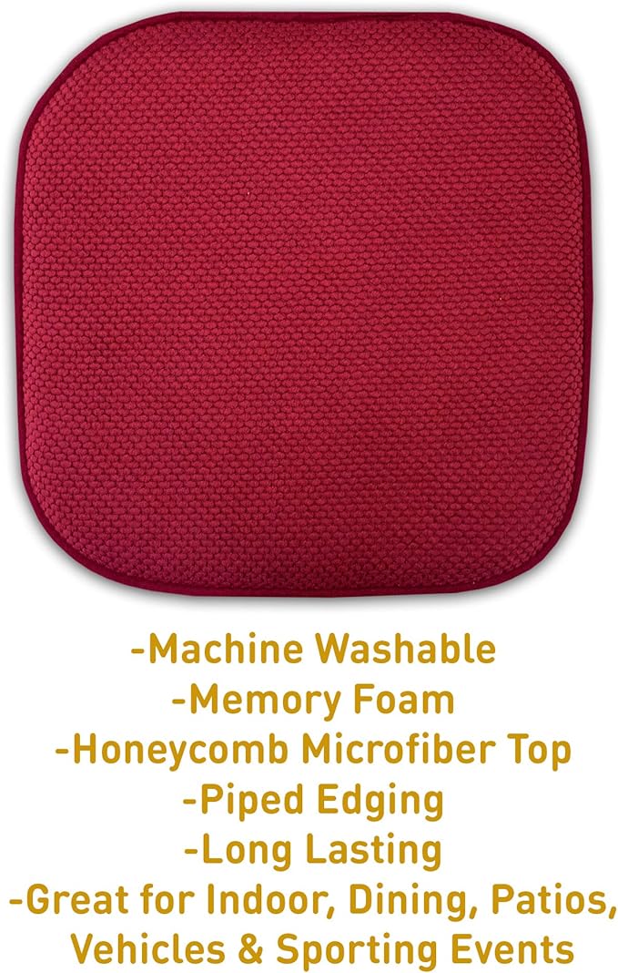 Sweet Home Collection Cushion Memory Foam Chair Pads Honeycomb Nonslip Back Seat Cover 16" x 16" 4 Pack Red