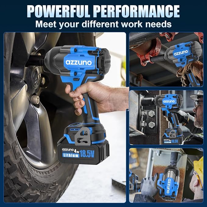 AZZUNO Electric Impact Wrench 737 Ft-lbs(1000N.m) 1/2'' Brushless Cordless Impact Driver with Fast Charger and 2x4.0Ah Battery Powered Impact Wrench Charger & 4 CR-V Sockets for Home Car Truck Tires