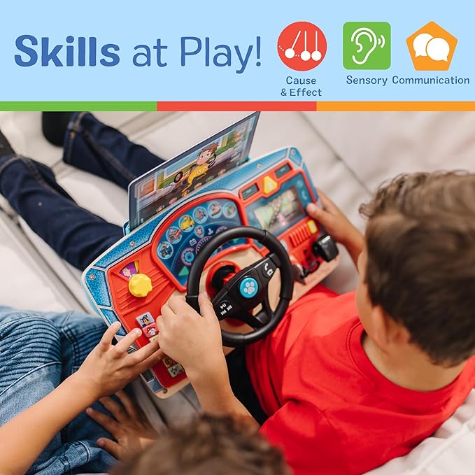 Melissa & Doug PAW Patrol Rescue Mission Wooden Dashboard – Interactive Steering Wheel Toy for Pretend Play Driving, with Lights & Sounds, PAW Patrol Toddler Toys for Kids Ages 3+