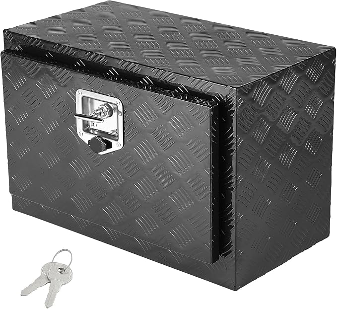 VEVOR Underbody Truck Box, 24" x 14" x 16" Pickup Storage Box, Heavy Duty Aluminum Diamond Plate Tool Box with Lock and Keys, Waterproof Trailer Storage Box with T-Handle Latch for Truck, Van, Trailer