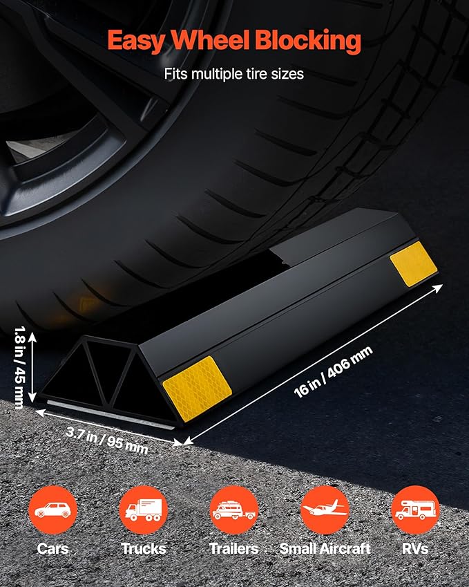 VEVOR Parking Stopper, 16 Inch 2 Pcs Heavy Duty Parking Aid for Garage, PP Curb Garage Floor Stopper with Reflective Strips, Vehicles Gadgets for Cars Vans Trucks Tire Wheel Guide Block Stops Bumpers
