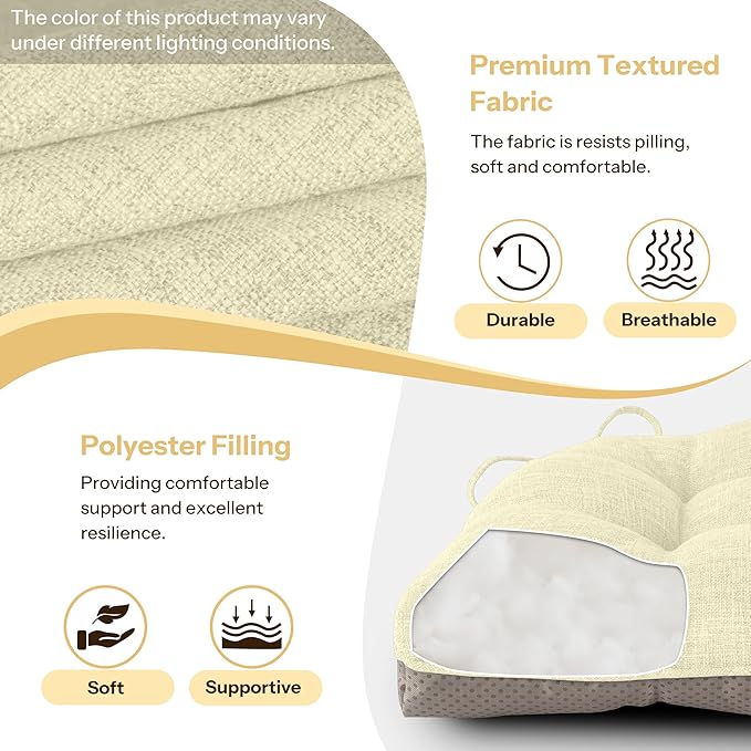 Non Slip Chair Cushions for Dining Chairs Set of 4 Kitchen Chair Cushions 18"x18"x3" Turfted Chair Pads Comfortable and Soft Seat Cushion with Ties, Beige