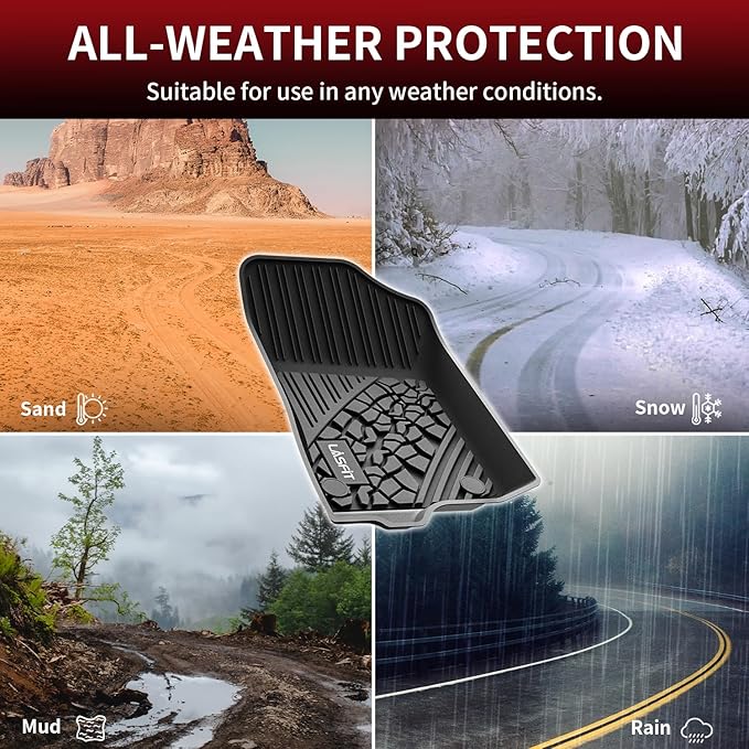 LASFIT Floor Mats for Jeep Gladiator JT 2020-2025 2026 All Weather TPE Custom Fit Pickup Truck Mats Floor Liners 1st & 2nd Row, Black
