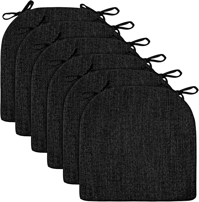 Wellsin Chair Cushions for Dining Chairs 6 Pack - Kitchen Chair Cushions with Ties and Non-Slip Backing - Dining Chair Pads 16"X16"X2", Black