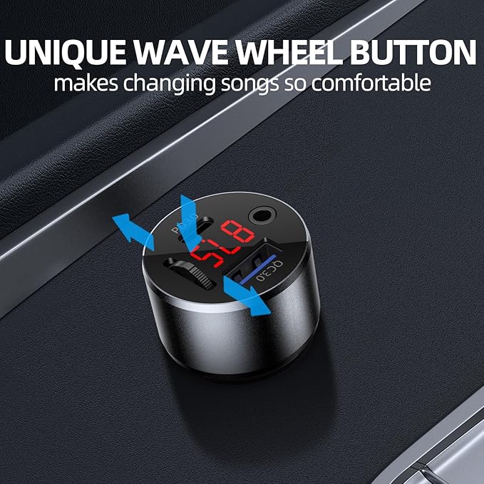 AUX Car Adapter FM Transmitter,iMyOnly QC/PD All-Metal Bluetooth V5.4 AUX Adapter for Car Music Player, Bluetooth Transmitter with Hands-Free Calling