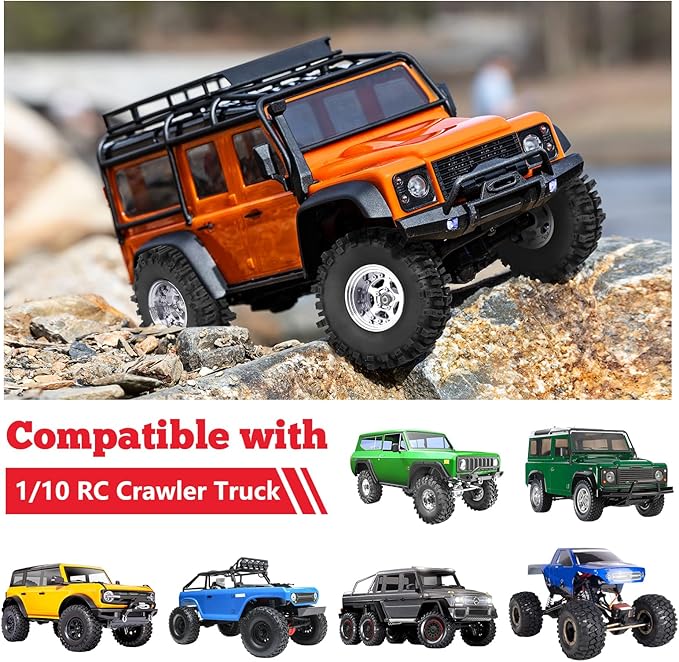 HobbyPark Negative Offset -10mm 1.9 Beadlock Wheels Deep Dish Aluminum Chrome for Scale 1/10 RC Crawler Axial SCX10 TRX4 VS4-10 Redcat Gen8 RC4WD D90 Rock Crawler Truck, 4pcs