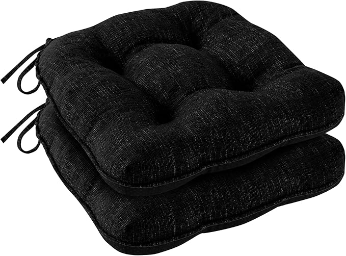 IPYNBAP Chair Cushions for Dining Chairs Set of 2, Kitchen Chair Cushions, Chair Pads with Ties and Non Slip Backing, Tufted Memory Foam Seat Cushion 2 Pack, 15.5" x 15.5" x 4", Black