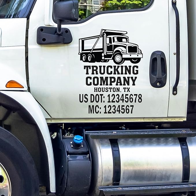 Custom Truck Door Vinyl Decal, Commercial Vehicle Lettering with DOT MC Numbers Set of 2, Multiple Colors Available Lettering Fully Customizable Sticker for Trucking #4