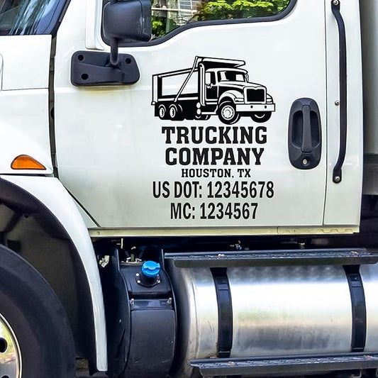 Custom Truck Door Vinyl Decal, Commercial Vehicle Lettering with DOT MC Numbers Set of 2, Multiple Colors Available Lettering Fully Customizable Sticker for Trucking #4