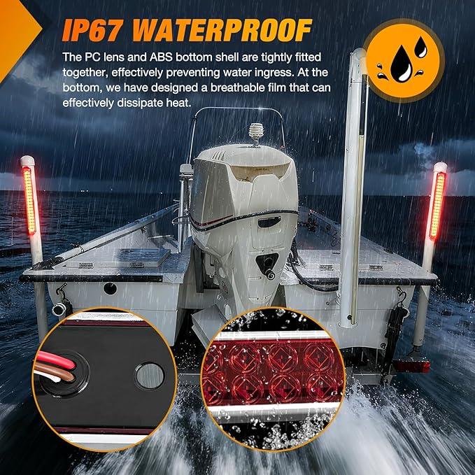 Nilight LED Tail Light 2PCS 17 Inch 40LED Red Running Tail Stop Brake Lights w/Chrome Bezel Waterproof Surface Mount for 12V Towing Trailer Truck RV Camper Boat