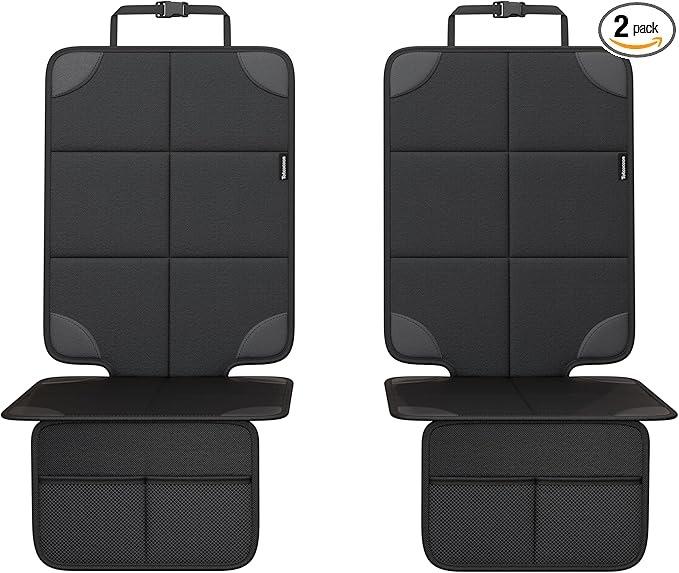 Car Seat Protector 2-Pack with Custom Zipper Storage Bag — Thickest Padding Seat Cushion Mat, 600D Oxford Waterproof Fabric, Non-Slip Backing, Mesh Pockets