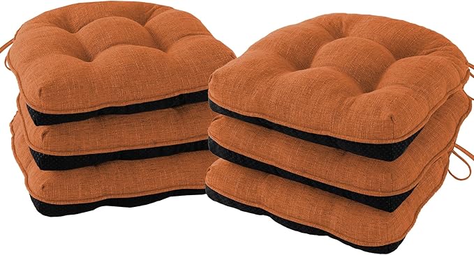 IPYNBAP Chair Cushions for Dining Chairs Set of 6, Kitchen Chair Cushions, Chair Pads with Ties and Non Slip Backing, Tufted Memory Foam Seat Cushion 6 Pack, 15.5" x 15.5" x 4", Orange