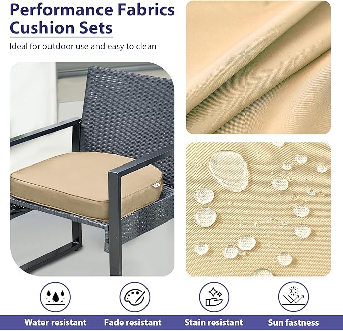 IPYNBAP Outdoor Chair Cushions Set of 4 -Waterproof Outdoor Seat Cushions for Patio Furniture, Patio Chair Cushion with Handle and Ties, Out Door Chair Pads,18.5x16x3-Round, Beige
