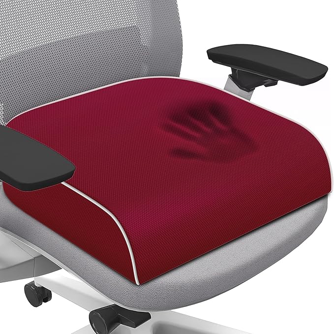 SweetSlubr Seat Cushion for Tailbone Pain Relief, Office Chair Cushion, Memory Foam Large Chair Cushion with Non-Slip Cover for Soft Support at Office Chair, Car Seat, Airplane Red/X-Large