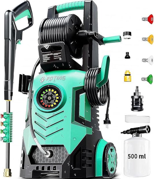 2026Upgraded Pressure Washer 5000PSI with Adjustable Touch Screen 8 Level, 34" Tall, 4 Quick Connect Nozzles,Inlet Hose&Filter&500mlFoam Cannon for Cars/Fences/Driveways/Home Cleaning,Green