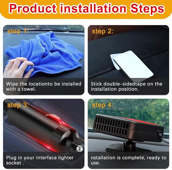 Car Heater,12V 200W Portable Car Heater 360°Rotation 2 in 1 Heating & Cooling Fan Windshield Demisting Defroster Plug Into Cigarette Lighter for All Cars（red）