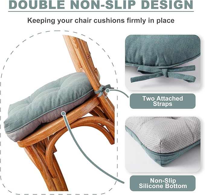 Battilo Chair Cushions Set of 2 for Dining Chairs, Seat Cushions for Kitchen Chairs with Non-Slip Backing, Indoor/Outdoor Waterproof Chair Seat Pads with Ties, 15.5"x15.5"x4", Grayish Blue