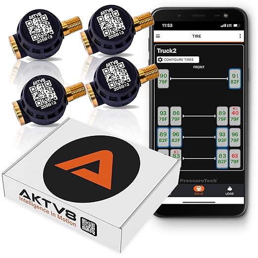 PressureTech Wireless Tire Pressure Monitoring System - TPMS Sensors for Automobiles, Motorcycles, Powersport Vehicles, RVs, Trailers - Real-Time Display w/iOS or Android App (0-150 PSI) (Pack of 4)