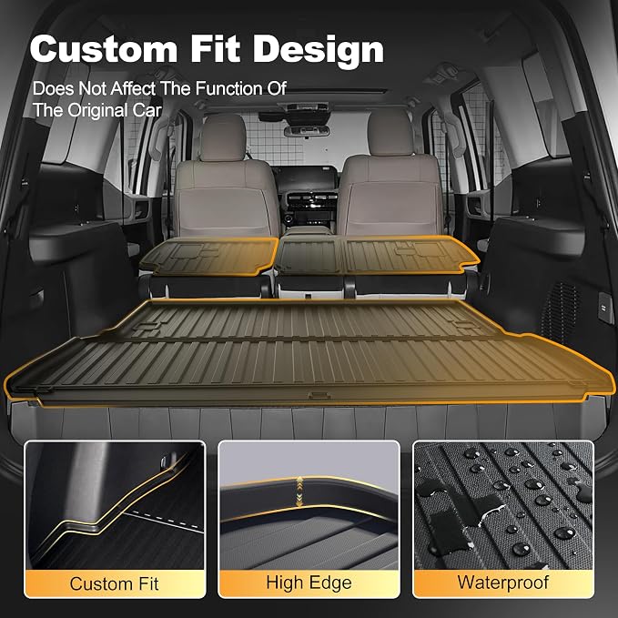 AOMSAZTO Cargo Mat and Backrest Mat Compatible with Toyota Land Cruiser 2024-2025: TPE All Weather Protection Car Cargo Liner - 1st & 2nd Row - Rubber Trunk Mat (Only for 5 Seat)