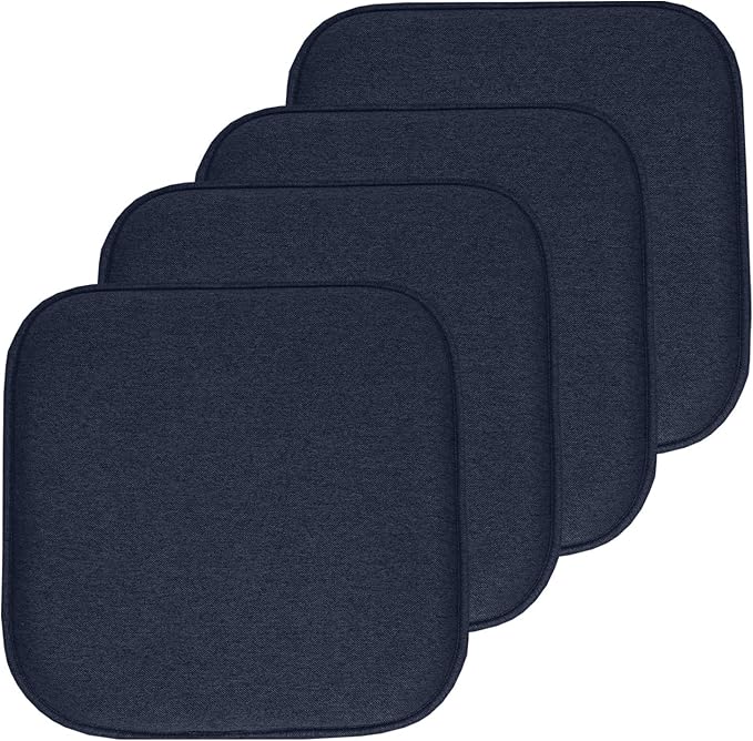 Sweet Home Collection Chair Cushion Memory Foam Pads Honeycomb Pattern Slip Non Skid Rubber Back Rounded Square 16" x 16" Seat Cover, 4 Pack, Charlotte Navy