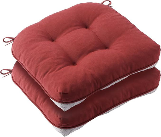 Battilo Chair Cushions Set of 2 for Dining Chairs, Seat Cushions for Kitchen Chairs with Non-Slip Backing, Indoor/Outdoor Waterproof Chair Seat Pads with Ties, 15.5"x15.5"x4", Red