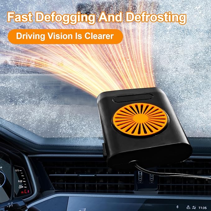12V Car Heater,200W 2 in1 Automobile Windshield Heating Fan/Cooling Fan Car Defroster That Plugs Into Cigarette Lighter (Orange&Black)