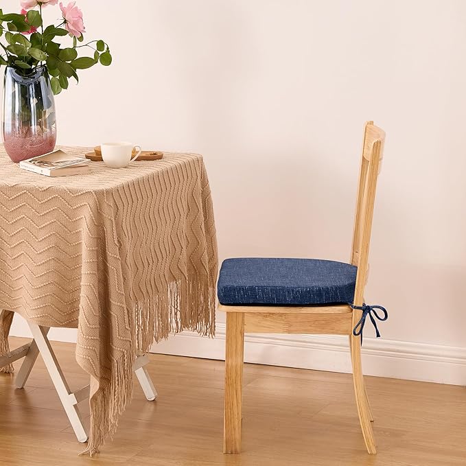 IPYNBAP Chair Cushions for Dining Chairs, Kitchen Chair Cushions, 16'' x 16'' x 2'', Non Slip Indoor Seat Cushions, Chair Pads for Dining Chairs with Ties & Removable Cover, Set of 4, Navy