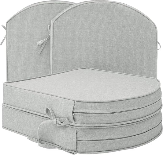 Outdoor Chair Cushions, Fade-Resistant & Water-Resistant, D Shaped Patio Furniture Seat Chair Pads Replacement with Ties, Non-Slip Bottom, Removable Cover, Set of 4, 19 x 19 Inch, Light Grey
