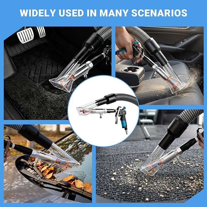 Car Interior Cleaning Gun with 2-in-1 Air Blower Attachments, Detailing Brush and Swivel Connector – for Car Seats, Carpets, Dashboards, Floor Mats, Air Vents, Pet Hair Removal and Rapid Drying