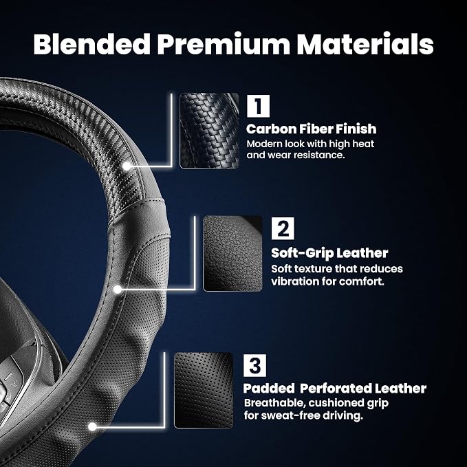 18 Inch Semi Truck Steering Wheel Cover for Freightliner Cascadia, Kenworth T680 T880, Peterbilt 579 & Volvo VNL – Heavy Duty Anti-Slip Leather Grip for Big Rig Class 8 Trucks – Black