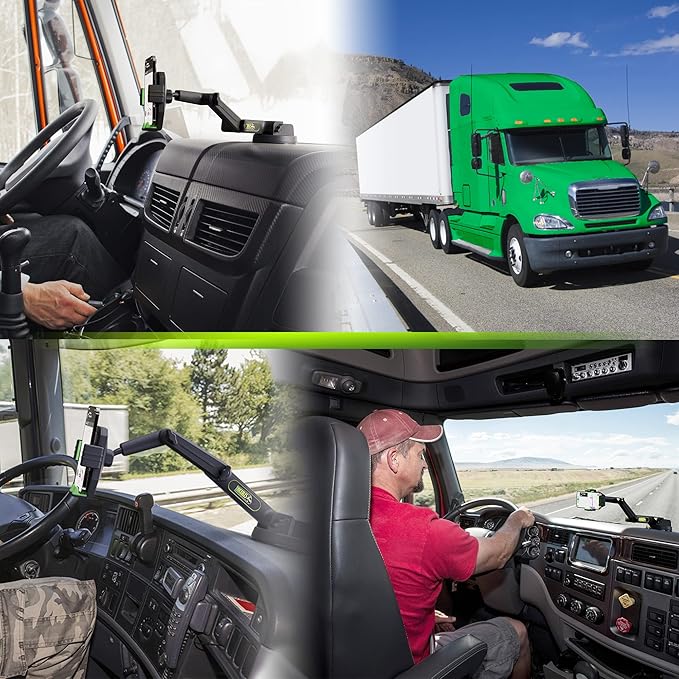 Cell Phone Mount for Truck Phone Holder for Truck Drivers - Heavy Duty Suction Cup, iPhone Holder for Dashboard Window 16.9 inch Long, for iPhone & Samsung, Semi Trucker, Green