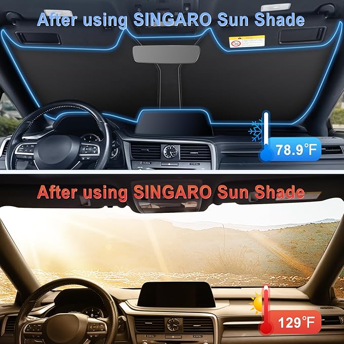 SINGARO 300T Universal Car Windshield Sun Shade, Foldable Reflective for Windshield & Window Shades with Overlapping Design, Car Interior Accessories (57" L x 36.2" W)