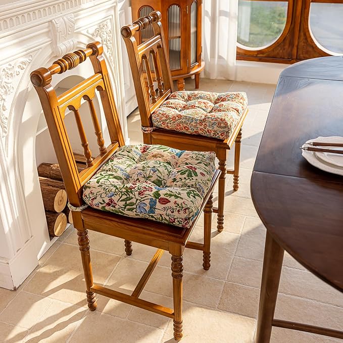 vctops Farmhouse Floral Print Chair Cushions with Ties U-Shaped Soft Comfortable Chair Pads Non Slip Seat Cushions for Indoor Dining Room and Kitchen Chairs (Flower H,16"x16")