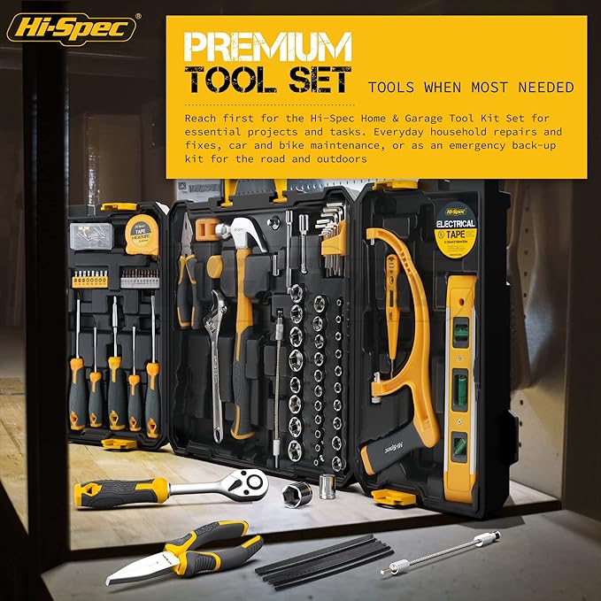 Hi-Spec 126pc Home Garage Mechanics DIY Tool Kit Set. Complete Handyman Auto, Car, Bike and Household Repairs Tool Box Set