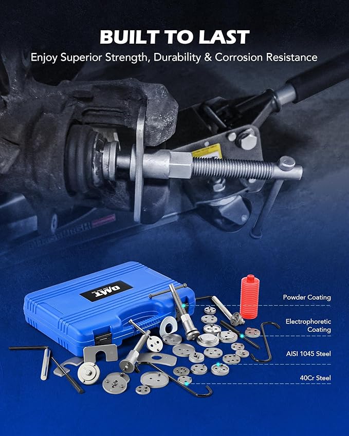 Orion Motor Tech 35 Piece Disc Brake Caliper Tool Kit, Heavy Duty Brake Caliper Compression Tool Kit for Brake Pad Replacement, Brake Piston Caliper Compressor Tool with 24 Adapters Fits Most Vehicles