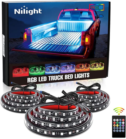 Nilight 3PCS 60 Inch RGB Truck Bed Light Strip Kit 270 LED Neon Accent LED with RF Remote On Off Switch Splitter Extension Cable for Cargo Pickup Truck Camper RV SUV Boat