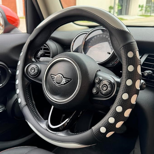 PINCTROT Large Size Race Grip Steering Wheel Cover, Anti Slip Silicone Perforated Design with Soft Touch Padding, Enhanced Grip for Sporty Driving 15.5-15.75 Inch (Racing White)