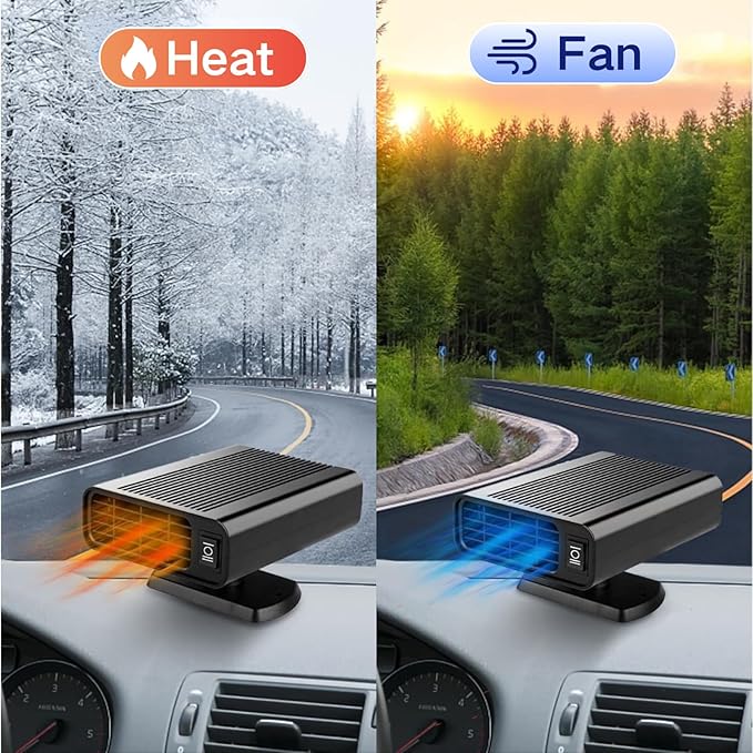 Car Heater 12V, Portable Car Heater for Vehicle That Plugs Into Cigarette Lighter,Fast Heating Defrost Defogger 2 in 1 Heating & Cooling Fan with 360° Rotary Base for Trucks, SUV, Cars