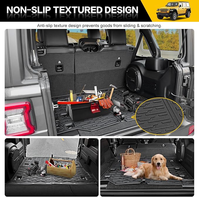 Rear Cargo Mat for 2018-2025 Jeep Wrangler JL Unlimited 4X4 Only Cargo Liners All Weather TPE Protection Anti-Slip Trunk Mat for 18-25 Wrangler JL 4X4 4 Door Accessories