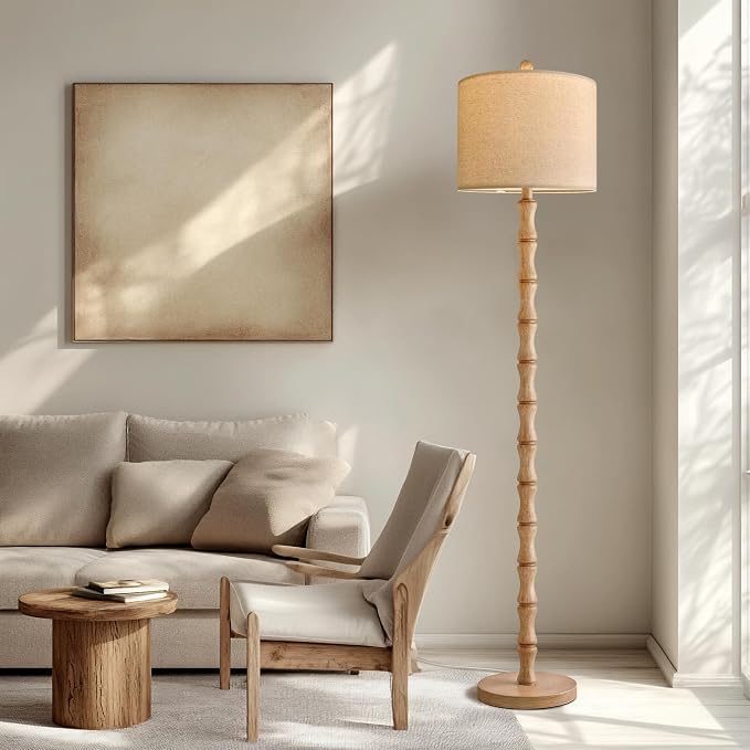 BOBOMOMO 62" Farmhouse Floor Lamp for Living Room, Retro Corner Floor Lamp Rotary Switch, Rustic Standing Lamp for Bedroom, Corner, Nursery, Dining Room, Bedroom, House