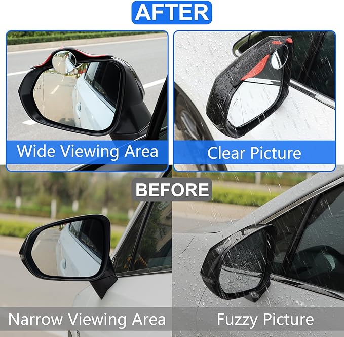 LivTee Car Blind Spot Mirror with Side Mirror Rain Guard 2 Pack, Carbon Fiber 2-in-1 Rear View Rain Mirror Covers, 360 Drgree Adjustable Convex Mirror, Automotive Exterior Accessories