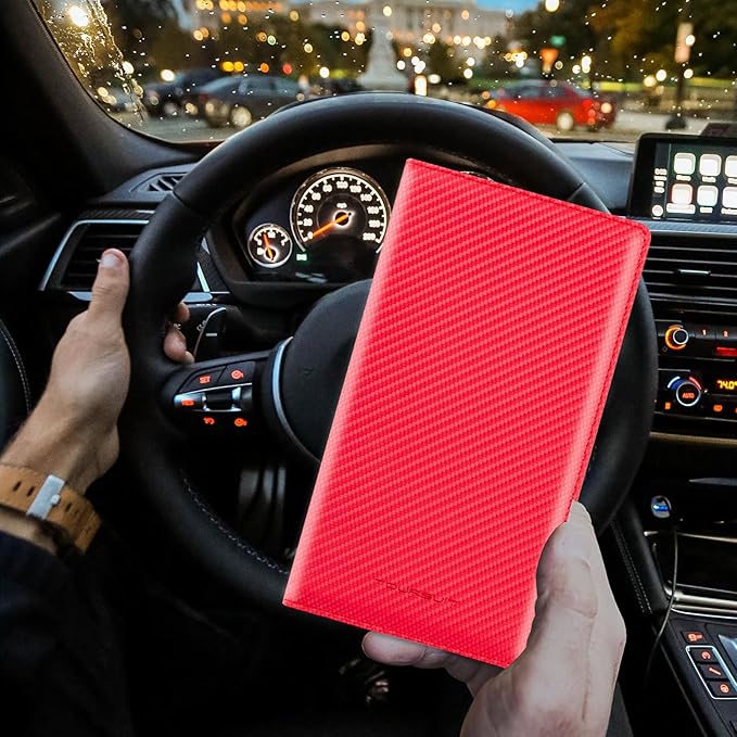 TOURSUIT Car Registration and Insurance Card Holder, Vehicle License Document Glove Box Compartment Organizer, Interior Car Accessories for Women Men Teens (Carbon Red)