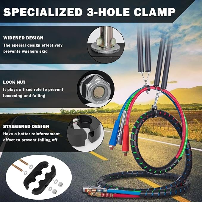 CheeMuii 2 PCS 16" Double Tender Spring Kits with 3in1 Hose Holder and 3-Hole Clamp Heavy Duty Trailer Dual Tender Spring for Semi Truck Air Lines Kit with 2 Style Air Line Holders