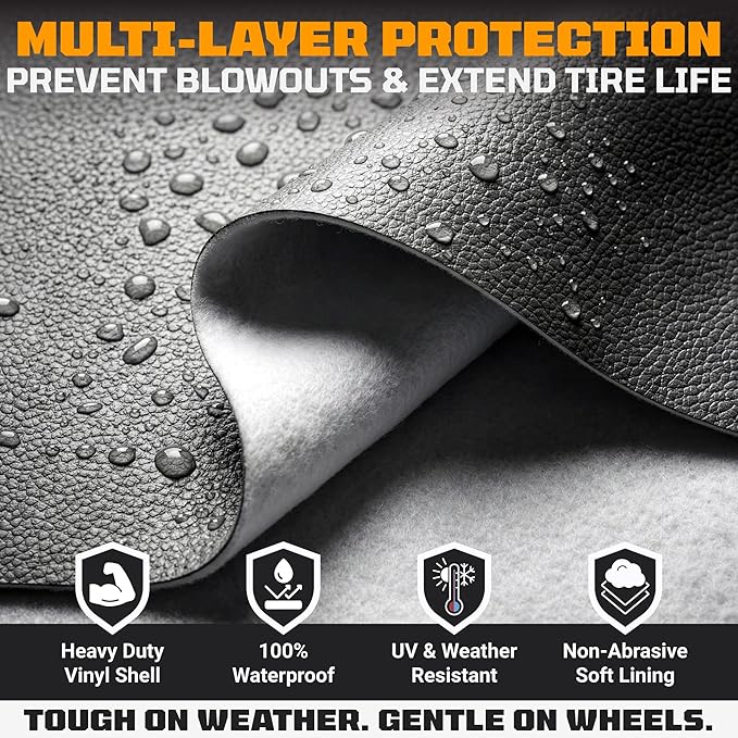 TIRESHIELD PRO Tire Covers Set of 4 - Heavy Duty All-Weather UV-Resistant Wheel Covers w/StormLock-System - Year-Round Protection for Your RV, Camper, Truck, Car & Trailer Tires w/ 32-34.75" Diameter