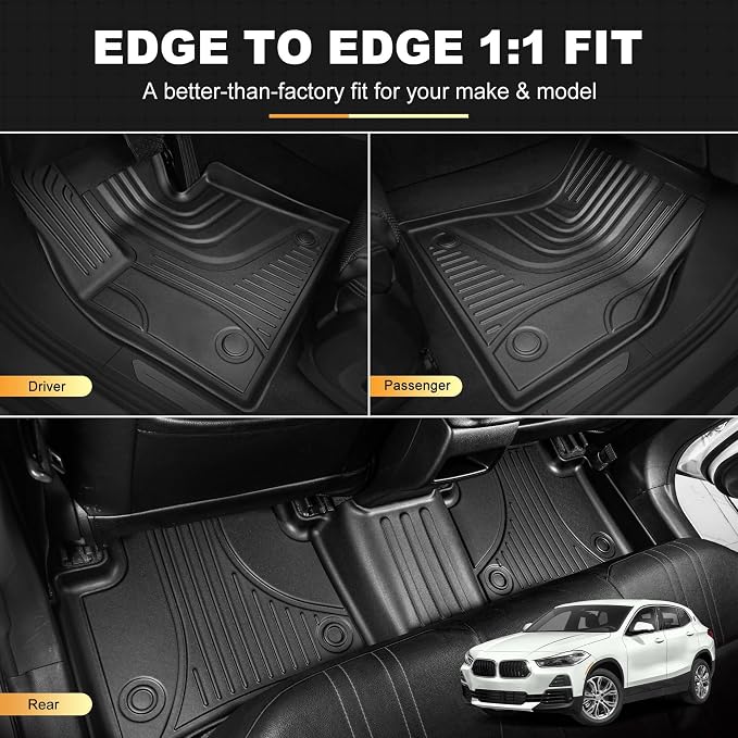 Floor Mats & Cargo Liner & Backrest Mat Fit for BMW X2 2018-2023, All Weather Car Accessories Back Seat Cover Protector